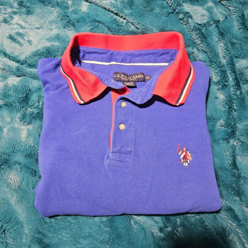 U.S. Polo Assn. Polo Shirt 2XL Blue Red Short Sleeve Collared Classic Menswear